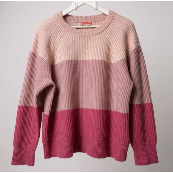 J.Crew Women's Large 100%‎ Cashmere Relaxed Crewneck Sweater Pink Color Block